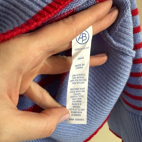 Addison Bay Knit Carlyle Crewneck Sweater Violet/Cherry Stripe Small NWT - Picture 5 of 13